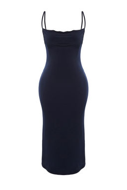 TRENDYOLMILLA Siyah Vucuda Oturan Degaje Yaka Midi Ask?l? Esnek Orme Midi Kalem Elbise TWOSS19AD0020  фото 6