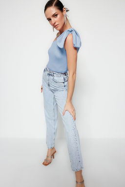 Trendyolmilla Pembe Tek Kol Fiyonk Detayl? Triko Bluz TPRSS22BZ0166 фото 12