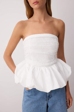 Beyaz Straplez Dantel Detayl? Peplum Party Bluz TPRAW26BZ00004 - Trendyolmilla фото 3