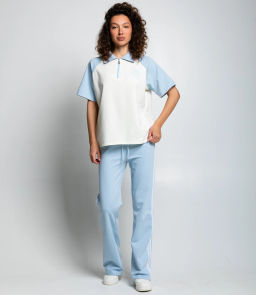 Спортивный костюм #КТ6605 (3), голубой, кремовый