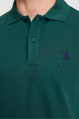 Erkek Slim Fit Polo Yaka Koyu Ye_il Basic Ti__rt