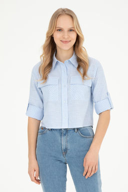 Женская голубая рубашка с длинным рукавом - U.s. polo assn фото 8