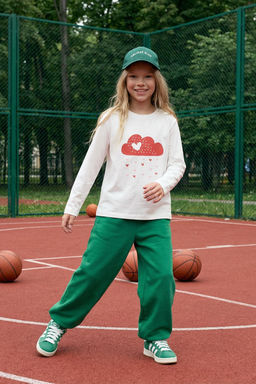 Ekru*001 K?z Cocuk Kalp Desenli Bisiklet Yaka Pamuklu Orme T-Shirt TKDAW25TS00010 - Trendyolmilla фото 7