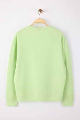 Yesil Oversize/Genis Kesim Bisiklet Yaka Sardonsuz Sweatshirt TMNAW25SW00194