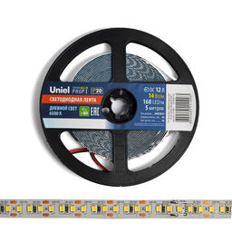 ULS-M14-2835-168LED/m-10mm-IP20-DC12V-14W/m-5M-6500K PROFI Гибкая светодиодная лента на самоклеящейся основе. Катушка 5м. в герметичной упаковке. Дневной свет (6500K). ТМ Uniel.