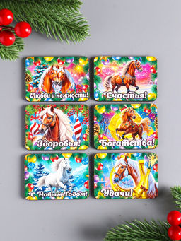 Набор магнитов на холодильник 6 шт. Конь новогодний: Любви и нежности, 6.5?4 см - Дарим красиво фото 3