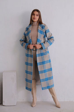 8395 Удлинённое пальто Hilton серо-голубое в клетку - Martichelli фото 3