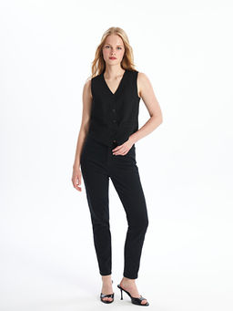 Kad?n V Yaka D?z Klasik Yelek