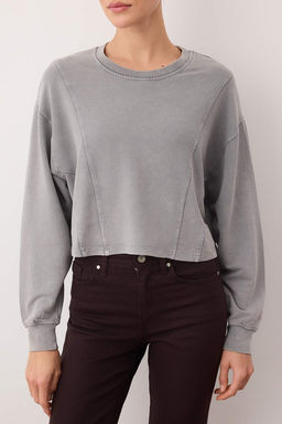 Gri Relaxed/Rahat Kal?p Dikis Detayl? Orme Sweatshirt TWOAW26SW00237 - Trendyolmilla фото 3