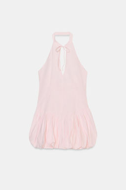 VESTIDO CORTO POPEL?N HALTER GLOBO / Rosa claro