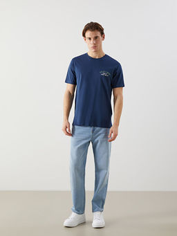 Bisiklet Yaka K?sa Kollu Bask?l? Penye Erkek Ti??rt