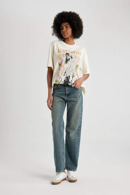 Унисекс Курт Кобейн Oversize-футболка с круглым вырезом и короткими рукавами - Defacto фото 7