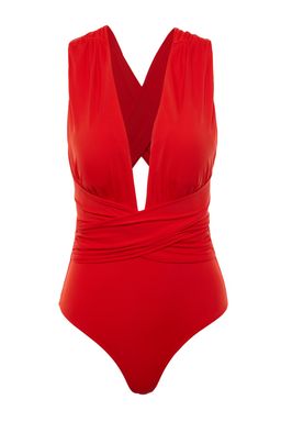 TRENDYOLMILLA K?rm?z? Derin Dekolteli Drapeli Hipster Mayo TBESS21MA0041 фото 11