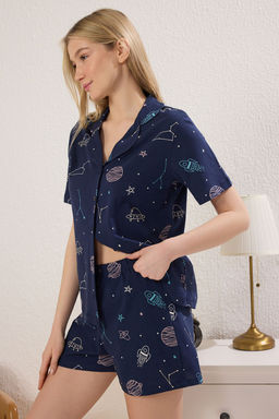 Trendyolmilla Ekru %100 Pamuklu Galaksi Desenli Sortlu Orme Pijama Tak?m? THMSS25PT00299  фото 11