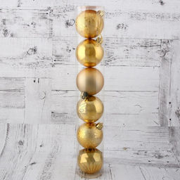 Ёлочные игрушки Праздничные огоньки - снежинки, шары новогодние, d=6 см, набор 6 шт., золото - Зимнее волшебство фото 2