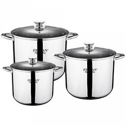"Zeidan" Набор кастрюль из нержавеющей стали 3 штуки: 7,5л д22см; 9,5л д24см, 12,0л д26см, стеклянные крышки, 3-х слойное капсулированное индукционное дно, подарочная коробка (Китай) Подходит для всех видов плит, включая индукционную!
