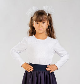 Футболка с длинным рукавом детская из кулирки с лайкрой Снежинка белый - Амадэль фото 6