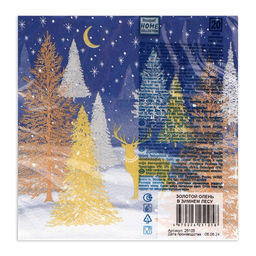 Цена за 3 шт. Салфетки новогодние бумажные Home Collection Золотой олень в зимнем лесу, 3 слоя, 33?33 см, 20 шт.