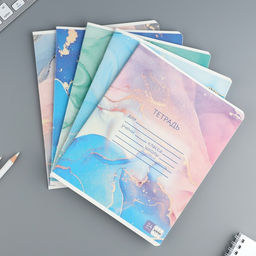 Цена за 5 шт. Тетрадь в клетку, 24 листа, А5, на скрепке, блок №1 «Мрамор» МИКС