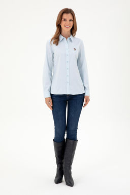 Женская голубая базовая рубашка с длинным рукавом Неожиданная скидка в корзине - U.s. polo assn фото 4