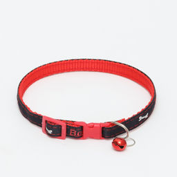 Ошейник Джинс полиэстер с бубенчиком, 34 х 1 см, черно-красный - Пижон фото 2