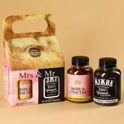 Подарочный набор Mrs & Mr, чай чёрный с имбирём 50 г., кофе молотый, вкус: нуга, 100 г. (18+)