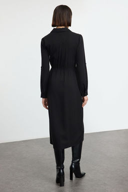 Siyah More Sustainable Midi Dokuma Gomlek Elbise TWOAW25EL00576