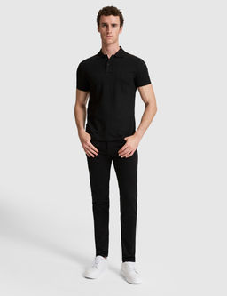 Siyah Slim Fit D__meli Polo Yaka Ti__rt
