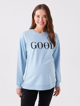 Bisiklet Yaka Bask?l? Uzun Kollu Hamile Sweatshirt