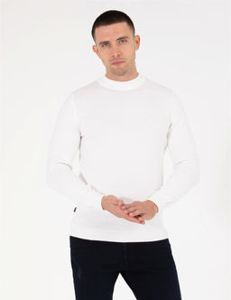 Ekru Slim Fit Yar_m Bal_k__ Yaka Basic Triko Kazak