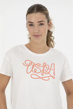 Женская футболка цвета экрю с круглым вырезом - U.s. polo assn фото 2