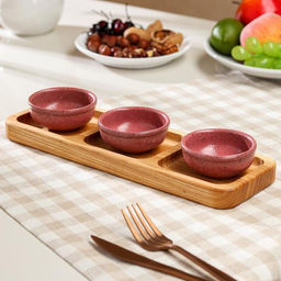 Менажница деревянная, с разделочной доской, 3 ячейки, 30×10 см, массив ясеня