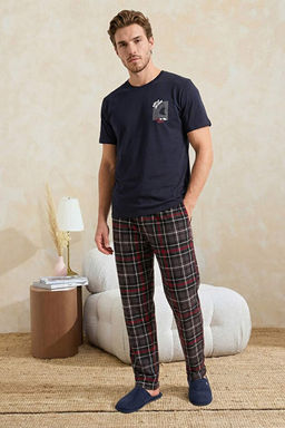 Lacivert Regular Kesim K_pek Bal___ Bask_l_ Ekose _rme Pijama Tak_m_ TMNSS26PT00035