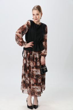 Платье NIKVA н740-26 чёрный и тигровая абстракция