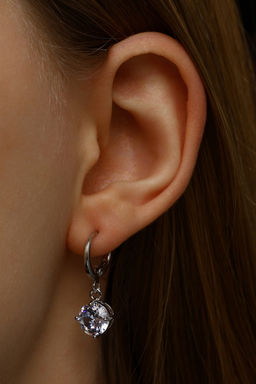 Серьги со стразами «Блум» висячие, белые в серебре