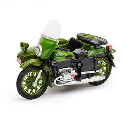 Модель металл Мотоцикл с коляской, Армия России 13 см, (свет-звук,зелен.,)в коробке