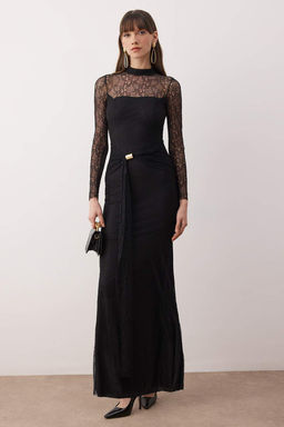 Vucuda Oturan Siyah Dantel Maxi S?k Abiye Gece Mezuniyet Elbisesi TPRAW26EL00086