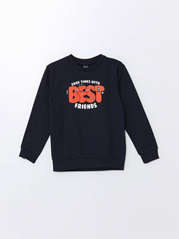 Bisiklet Yaka Bask?l? Uzun Kollu Erkek ?ocuk Sweatshirt