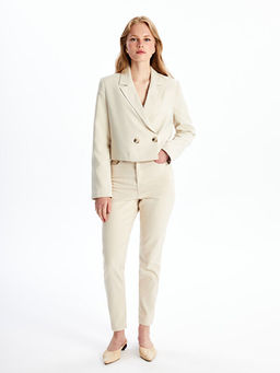 D?z Uzun Kollu Crop Kad?n Blazer Ceket