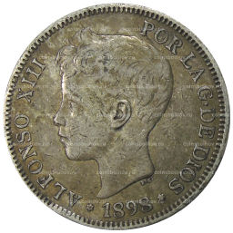 Монета 5 песет 1898 года Испания