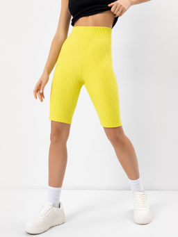 Шорты велосипедки женские желтые в рубчик лайм 132326