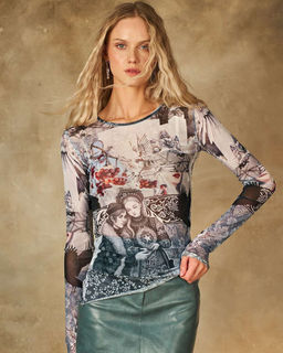 Лонгслив из сетки с принтом 457.4.15