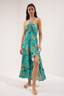 Cicek Desenli Dokuma F?rf?rl? Maxi Plaj Elbise TBESS25EL00119