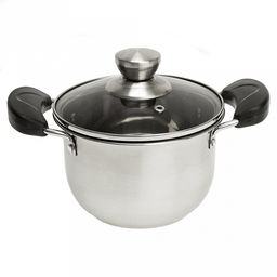 "Прима" Набор кастрюль из нержавеющей стали 5 штук: д16см h10см 1,5л; д18,5см h10,3см 2л; д20см h11,5см 2,6л; д21,5см h12,5см 3,6л; д23,5см h13см 4,6л, s0,65мм, крышки стеклянные, серого цвета, ручки-кнопки нержавеющая сталь, пластмассовые ручки, без