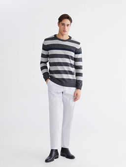 Bisiklet Yaka ?izgili Erkek Triko Kazak