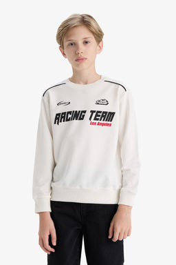 %100 Pamuk Bisiklet Yaka Bask_l_ Sweatshirt Erkek _ocuk - Defacto фото 4