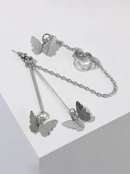 Серьга «Кафф» бабочка, цвет серебро