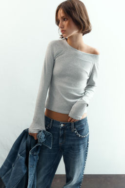 RIBBED BOAT NECK T-SHIRT - Zara фото 2