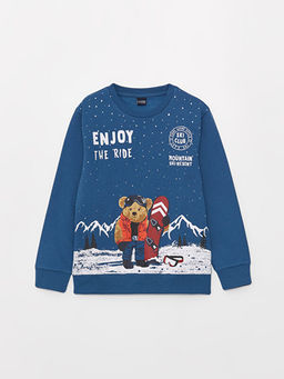 Bisiklet Yaka Bask?l? Uzun Kollu Erkek ?ocuk Sweatshirt
