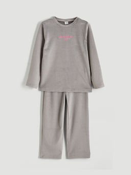 Bisiklet Yaka Los Angeles Nak??l? K?z ?ocuk Kadife Pijama Tak?m